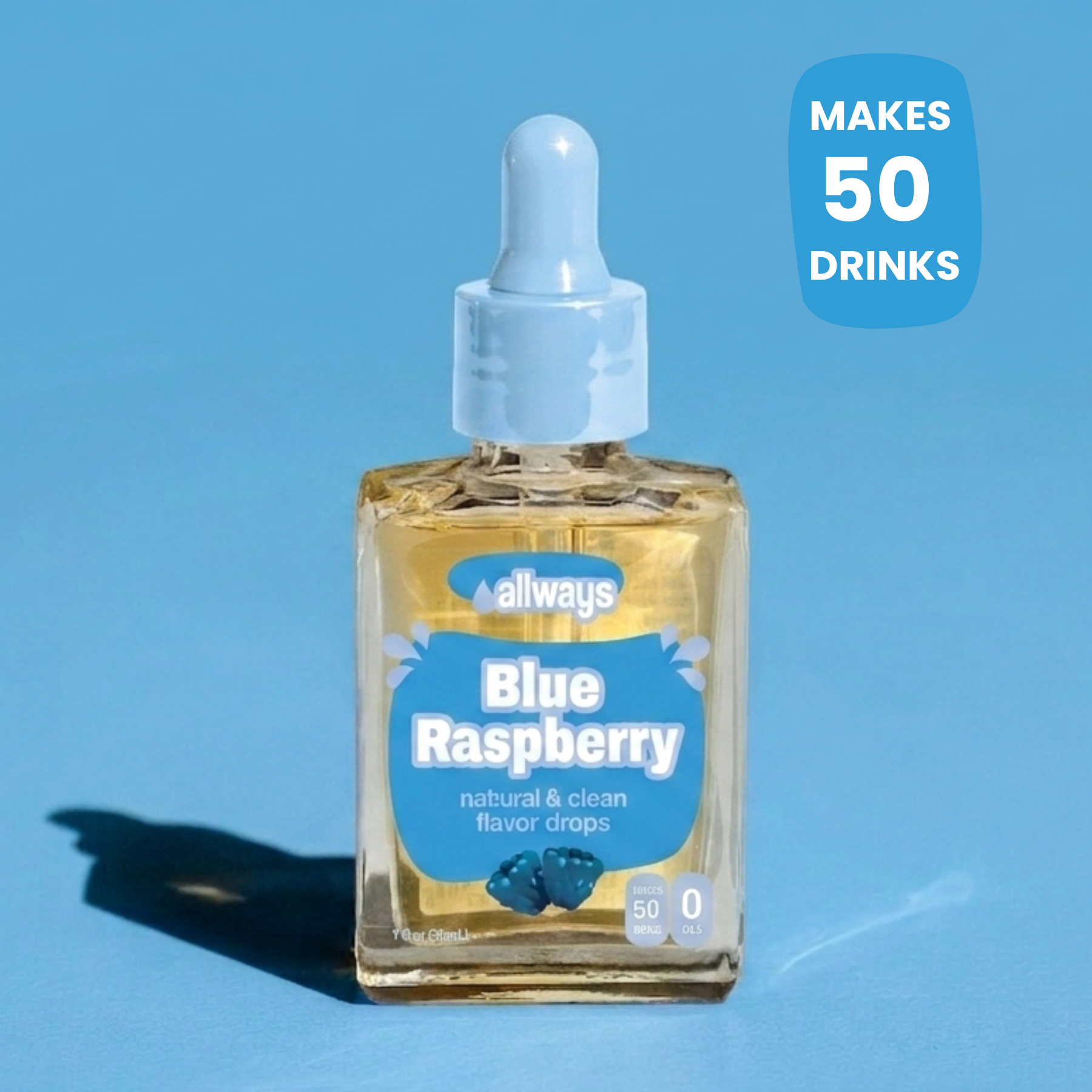 allways blue raspberry drops in front of a blue background