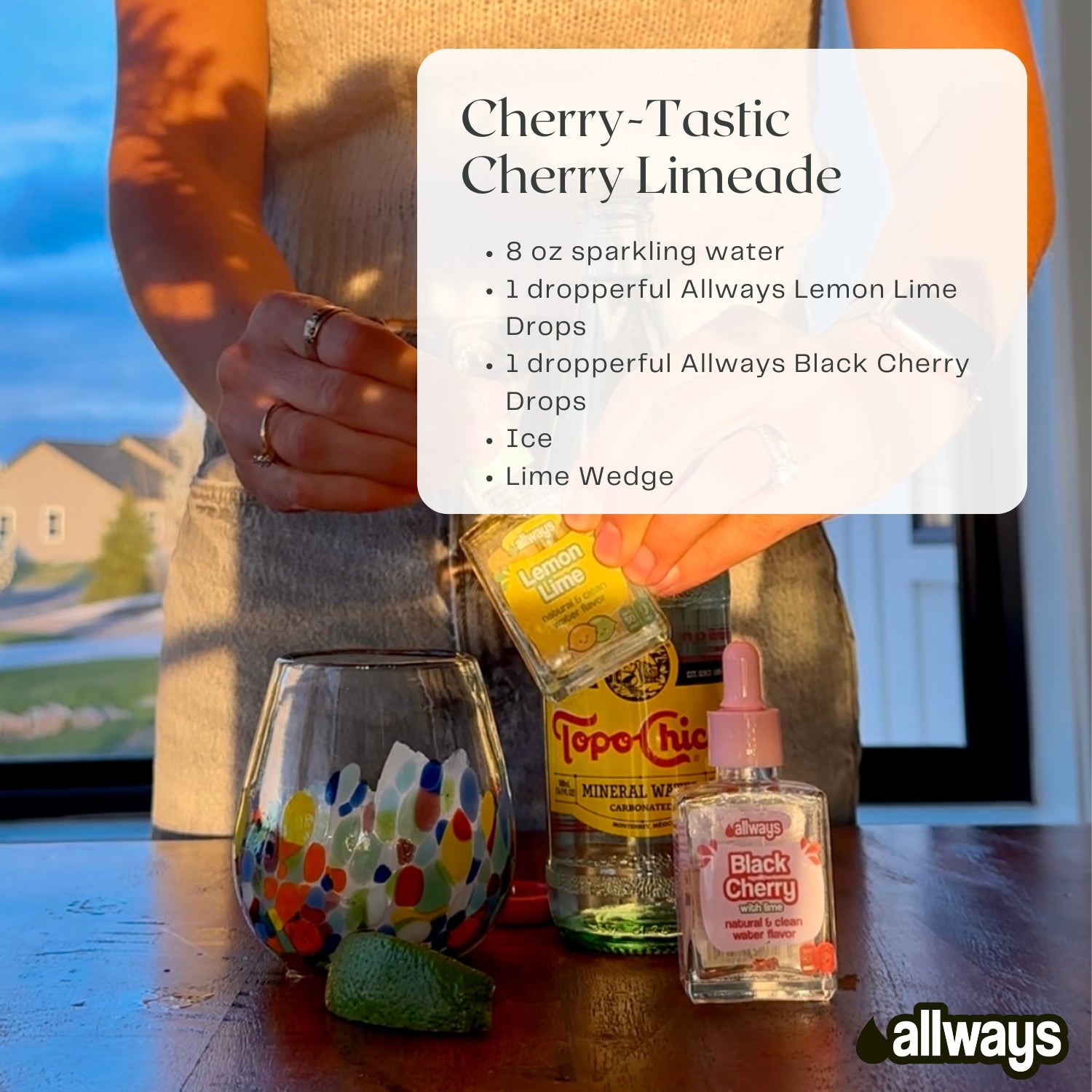 Cherry-tastic Cherry Limeade recipe with ingredients on a table