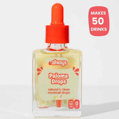 Bottle of Paloma Drops with a red dropper on a white background