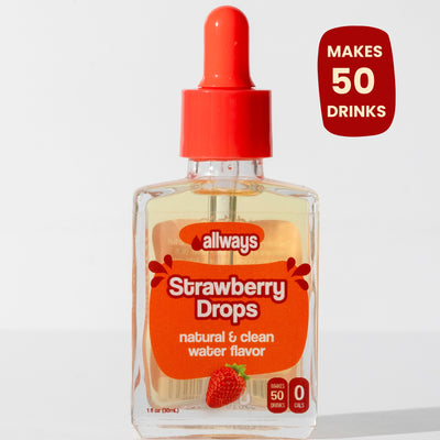 Bottle of allways Strawberry Drops with red cap on a white background
