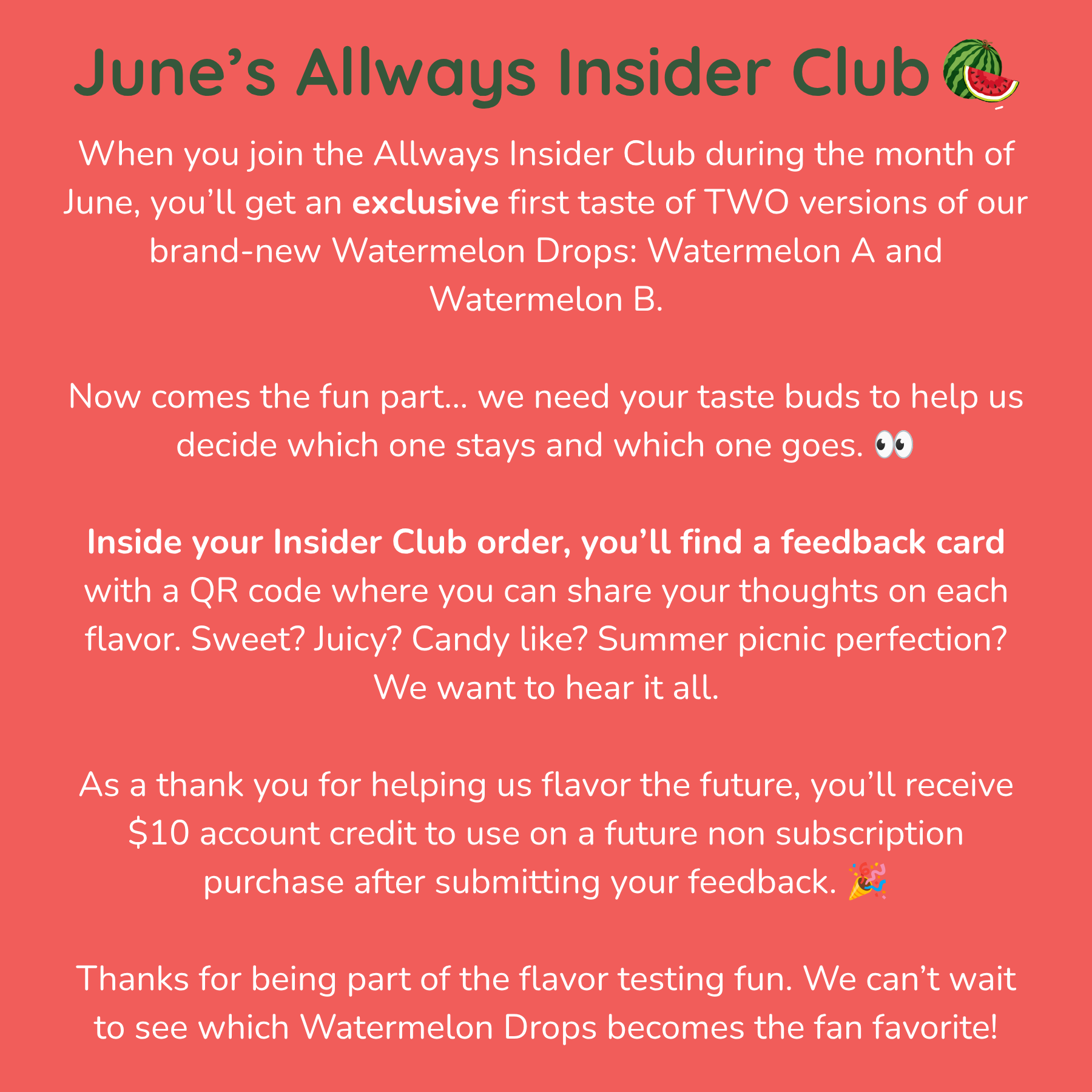 Promotional text for June's Allways Insider Club on a pink background