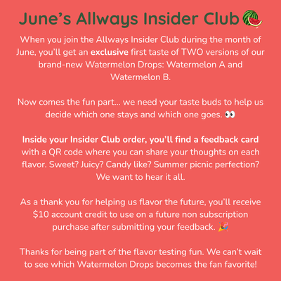 Promotional text for June's Allways Insider Club on a pink background